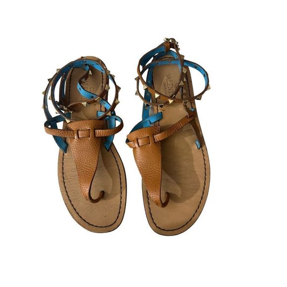 Valentino Brown Leather Rockstud
Ankle Wrap Sandals Size 40 - Picture 1 of 9